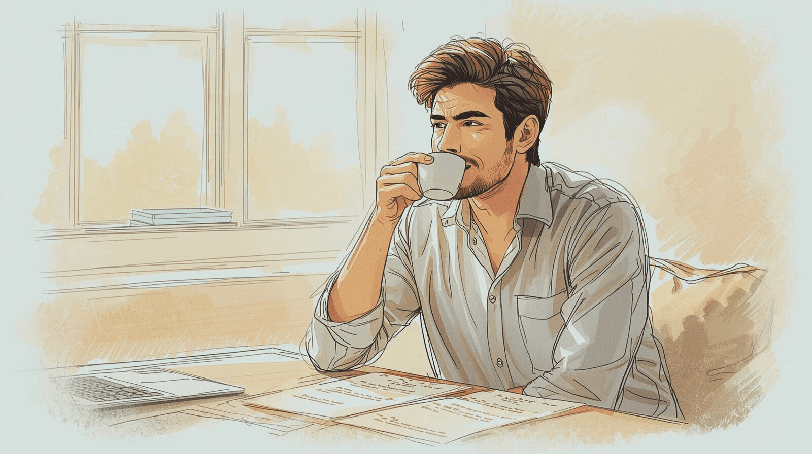 Illustration of someone on a balcony watching a chance float away like a paper plane