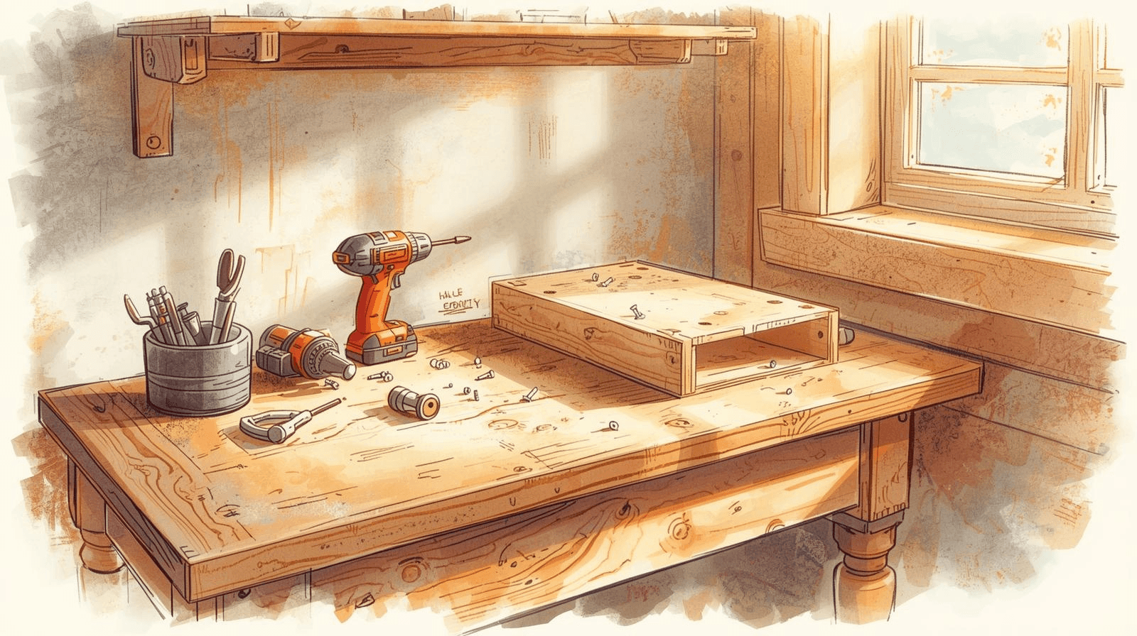 Illustration of someone gathering tools and plans for a small home project